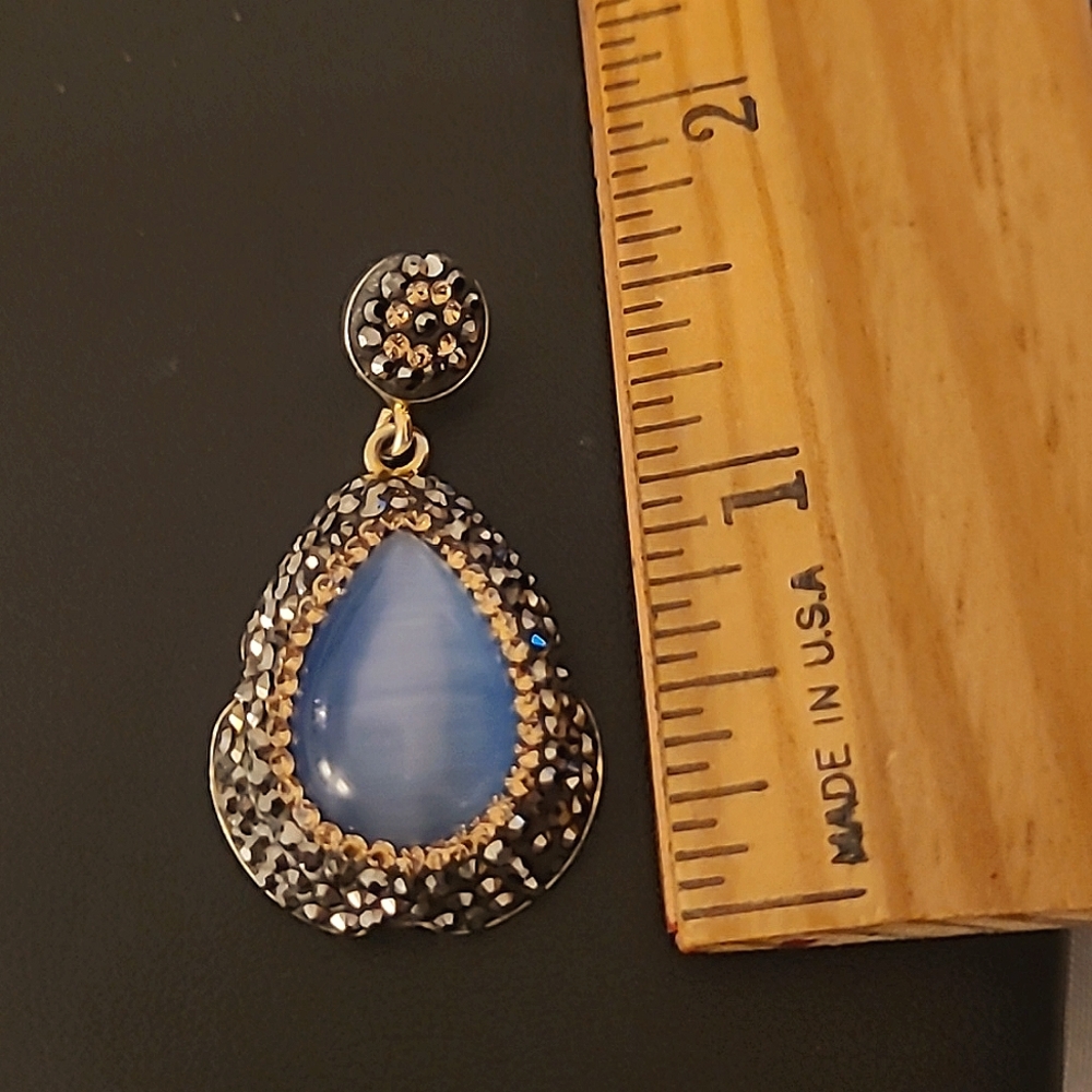 Genuine Tear Drop Blue Cats Eye Pendant Swarovski Crystal s 💙